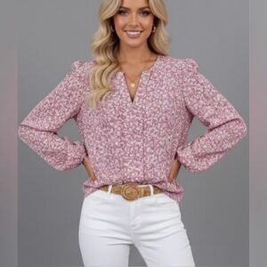 Boho Floral V-Neck Long Sleeve Blouse